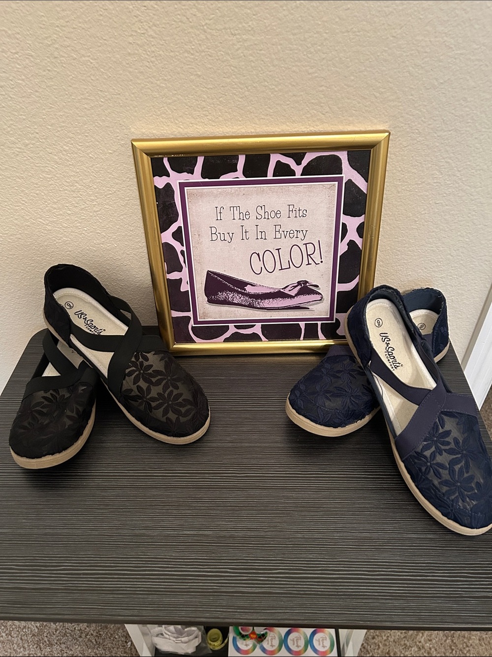 US Comfort Floral Slip-On Ballet Flats 1 in Black and 1 in Navy. 2 for $25